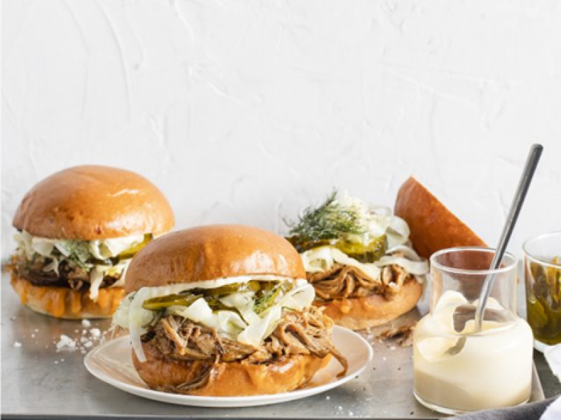 Balsamic Pulled Pork Burgers with Fennel Slaw